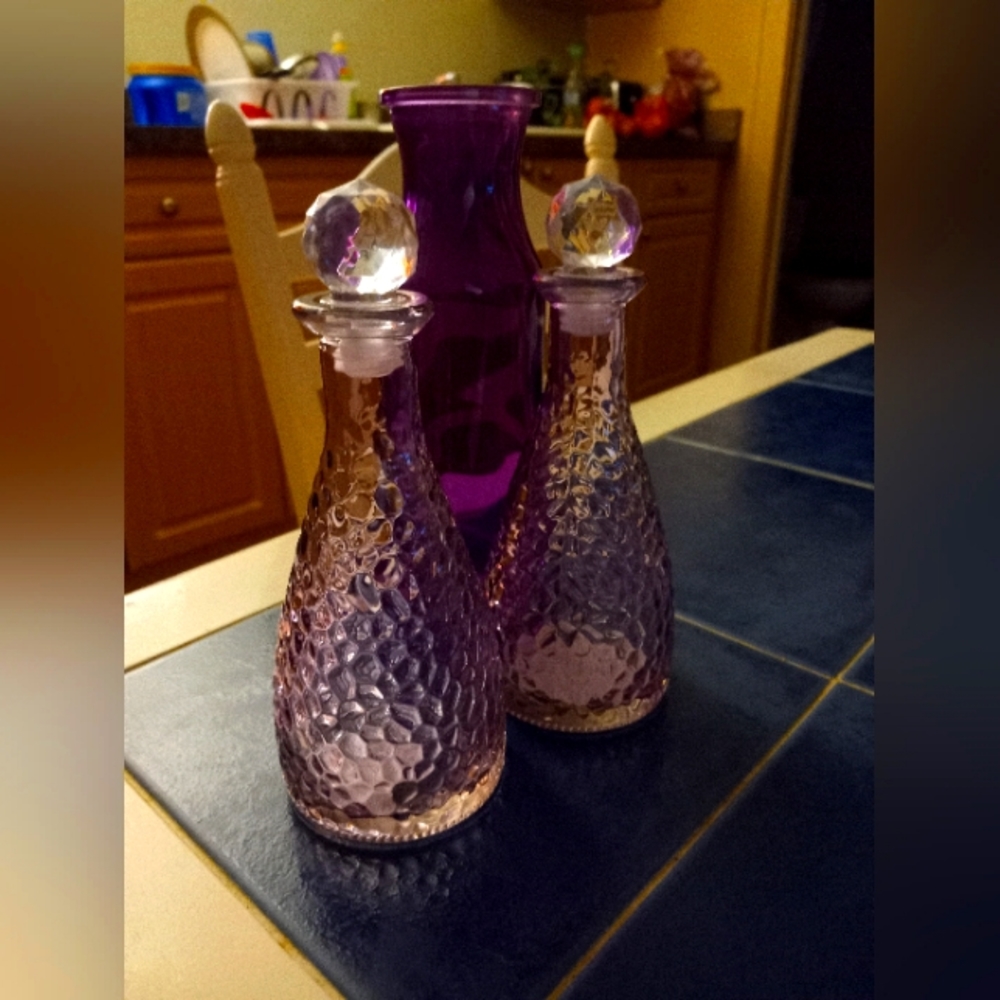 PURPLE PEBBLE AND BECKY BUNDES TRANSLUCENT 7.75" GLASS MILK BOTTLE VASES CRYSTAL